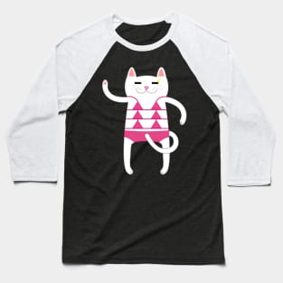 White Cat Wearing a Pink Bikini Swimsuit Baseball T-Shirt